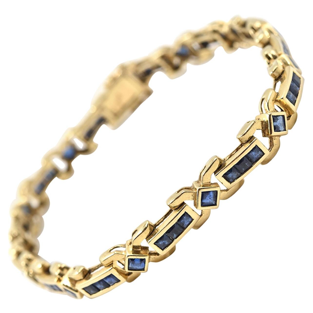 3.64 Carat Sapphire 14 Karat Yellow Gold Bracelet