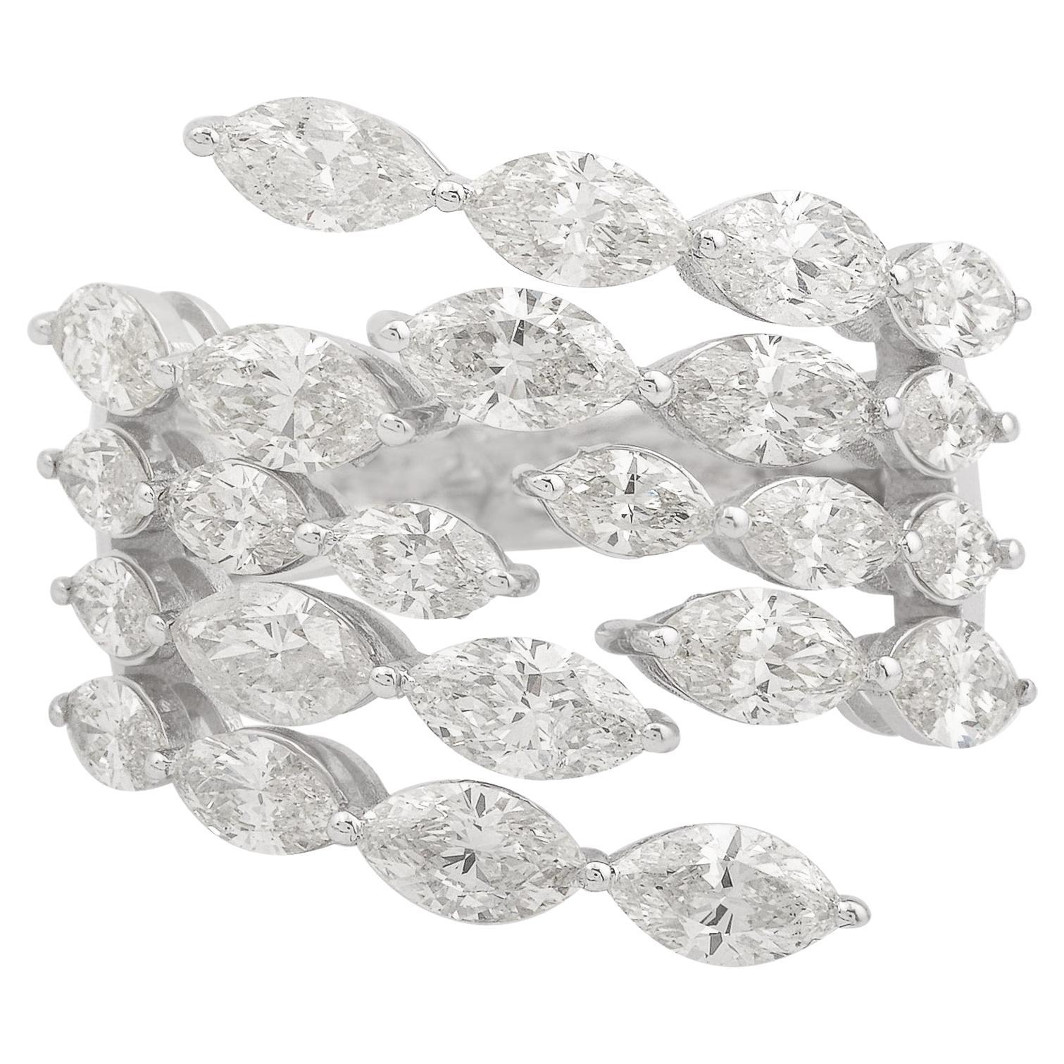 3.64 Carat SI Clarity HI Color Marquise Diamond Wrap Ring 18 Karat White Gold en vente