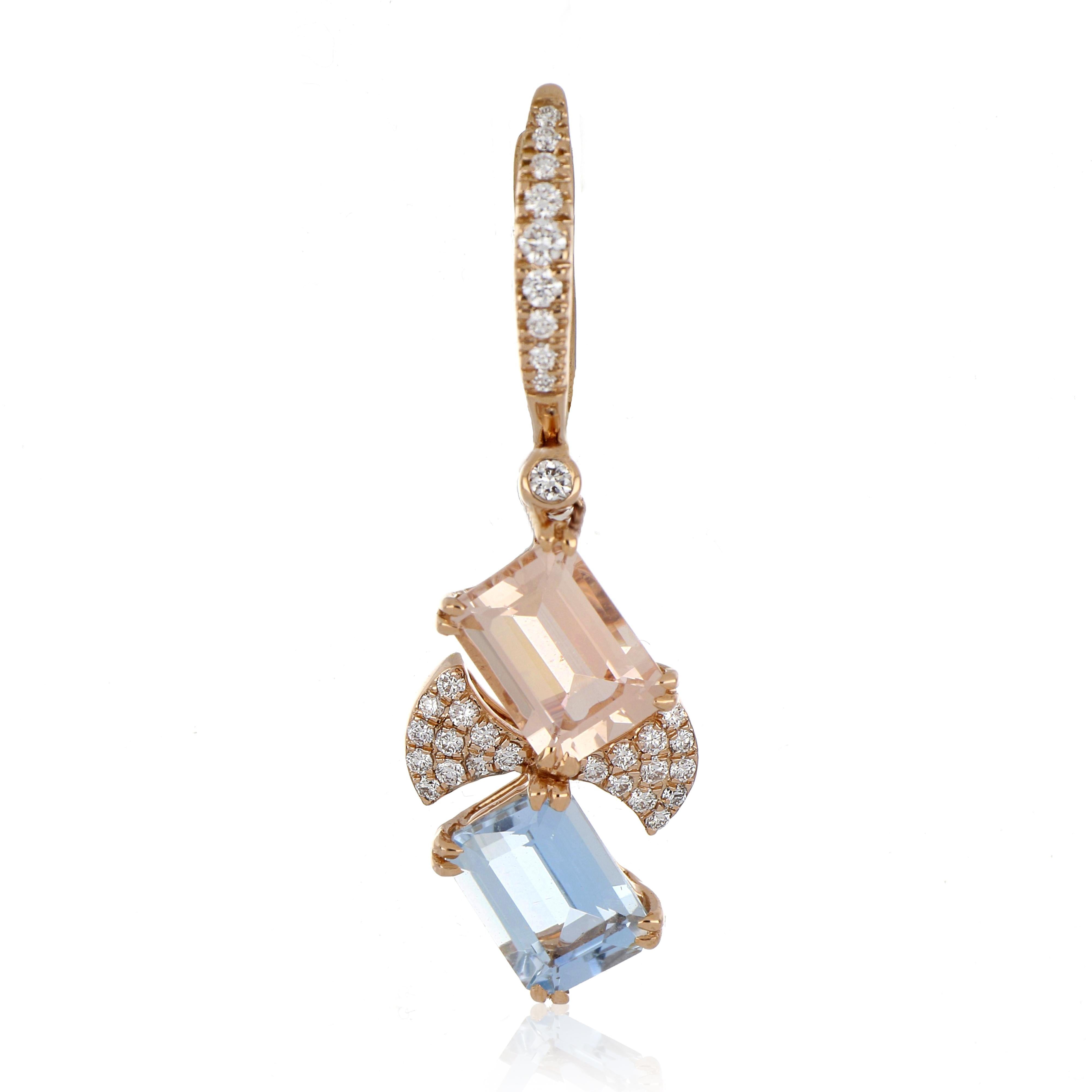 Donna Orecchino di Morganite e Acquamarina da 3,64 carati totali con diamanti in oro 18 carati in vendita