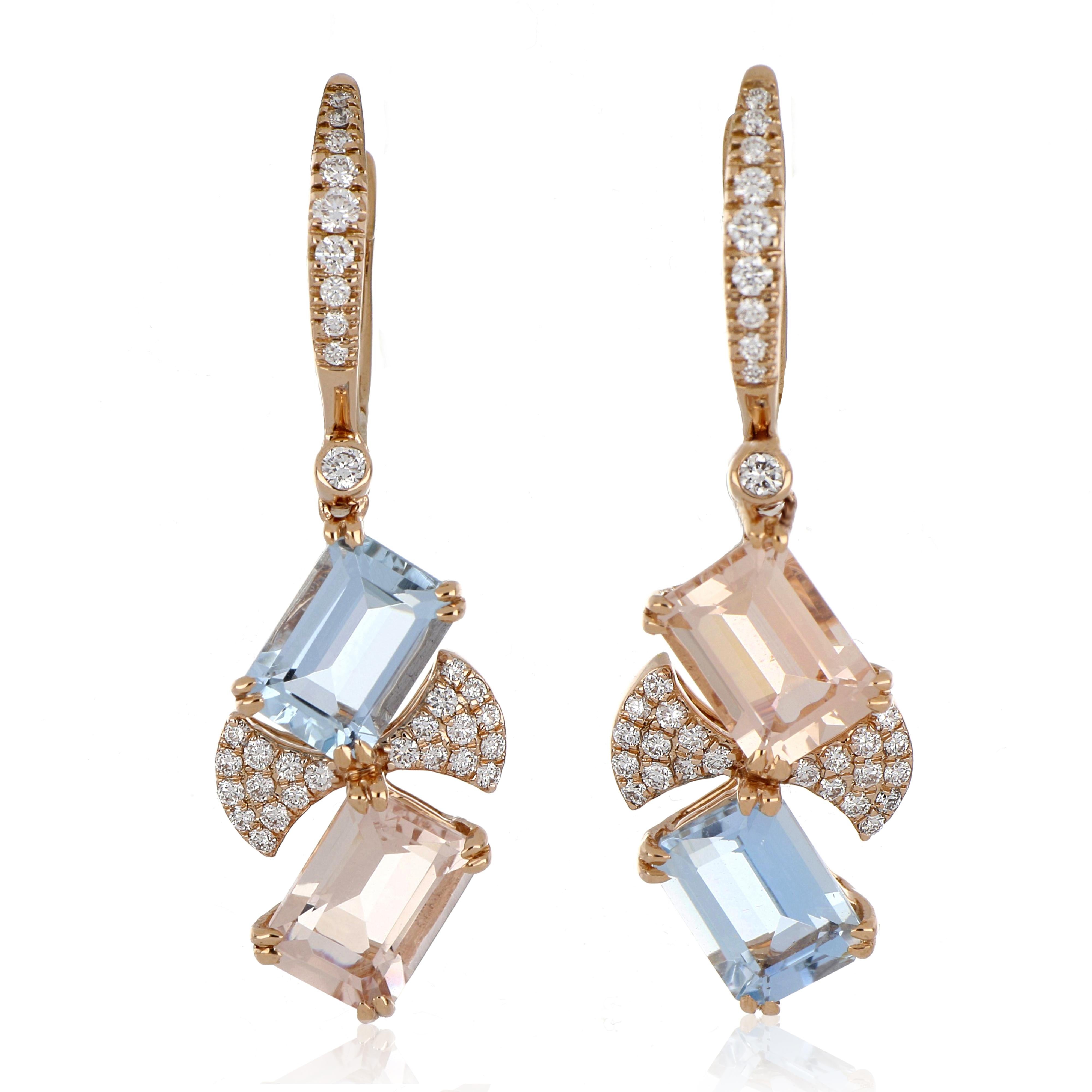 Orecchino di Morganite e Acquamarina da 3,64 carati totali con diamanti in oro 18 carati in vendita 2
