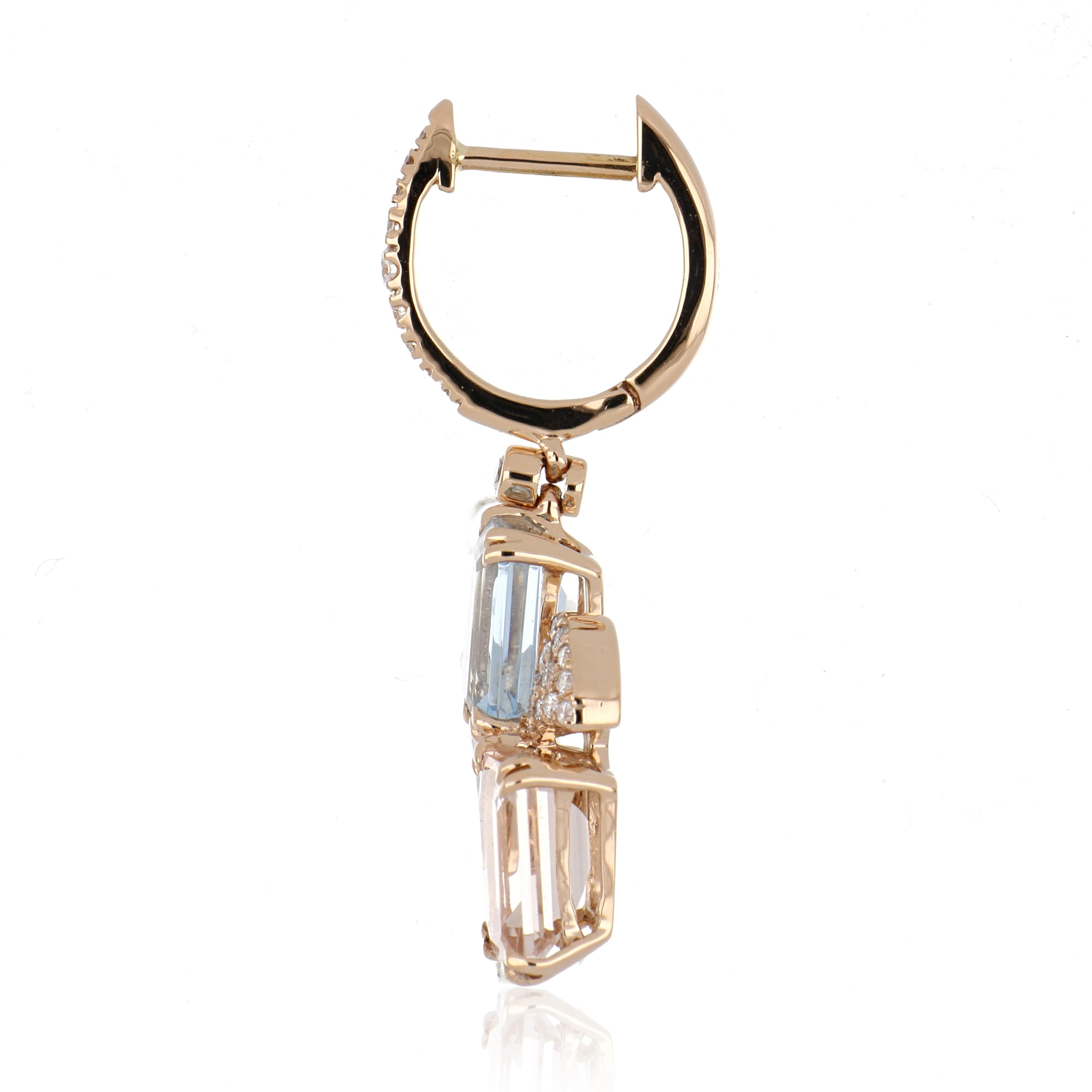 Orecchino di Morganite e Acquamarina da 3,64 carati totali con diamanti in oro 18 carati in vendita 3