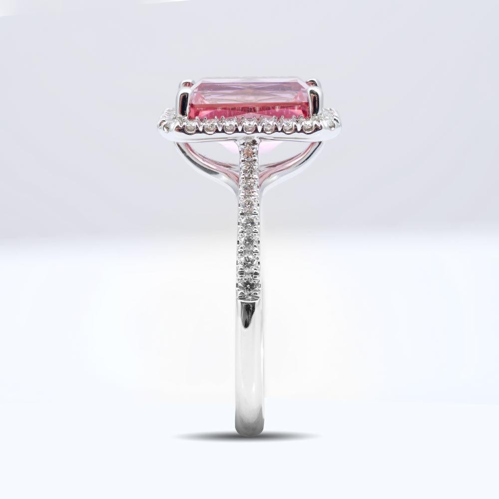 Emerald Cut 3.64 Carats Pink Spinel Diamonds set in 14K White Gold Ring For Sale