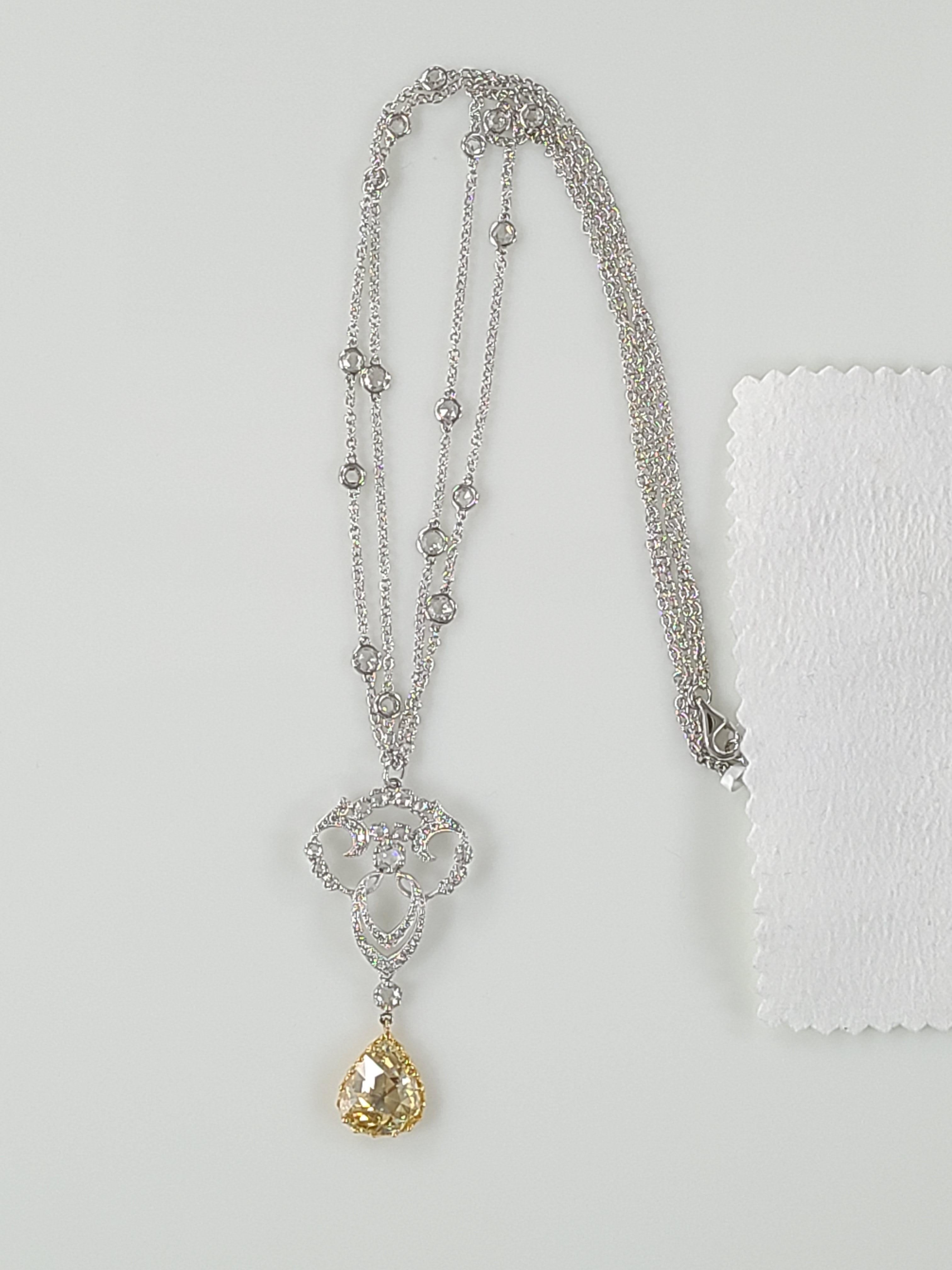 Art déco Collier en or 18 carats serti d'un diamant taille rose de 3,64 carats en vente