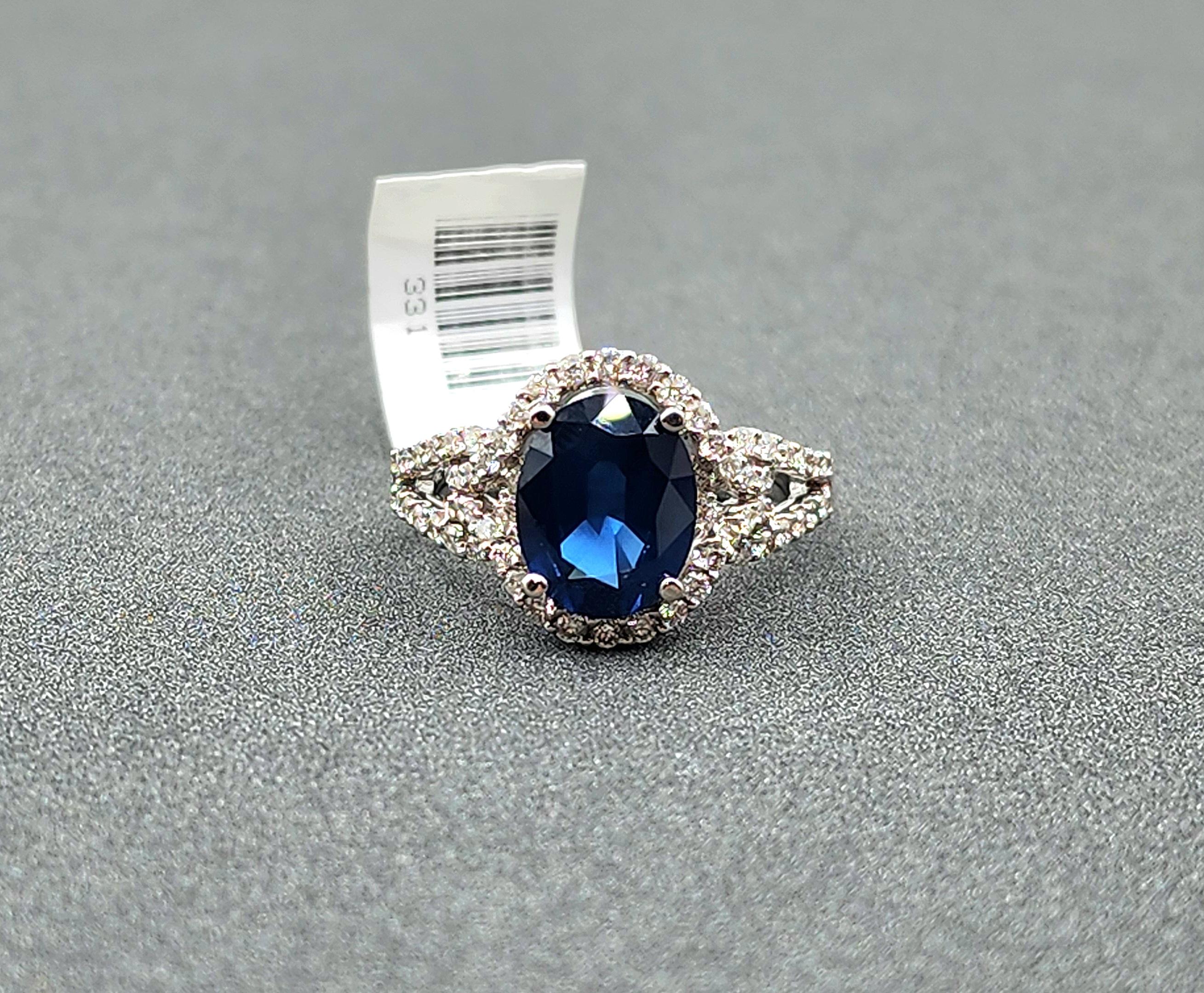 3.64 ct Natural Sapphire & Diamond Ring For Sale 2