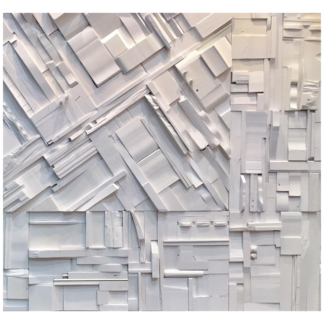 Matte White Collage Tiles, Randomly Composed Art Wall Covering, Acoustic Quality