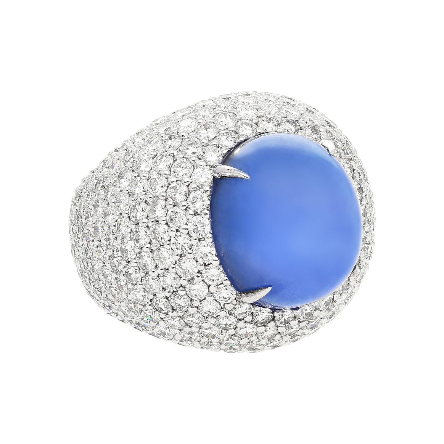 Jewelry Details:
Item Type: Ring
Metal Type: 18K White Gold
Gemstones: Ceylon Blue Sapphire, Diamond
Weight: 18.31 grams (Total Weight)
Size: 6.5 US (Resizable)

Center Stone Details:
Gemstone Type: Ceylon Blue Sapphire
Carat: 28.90 Carats
Cut: