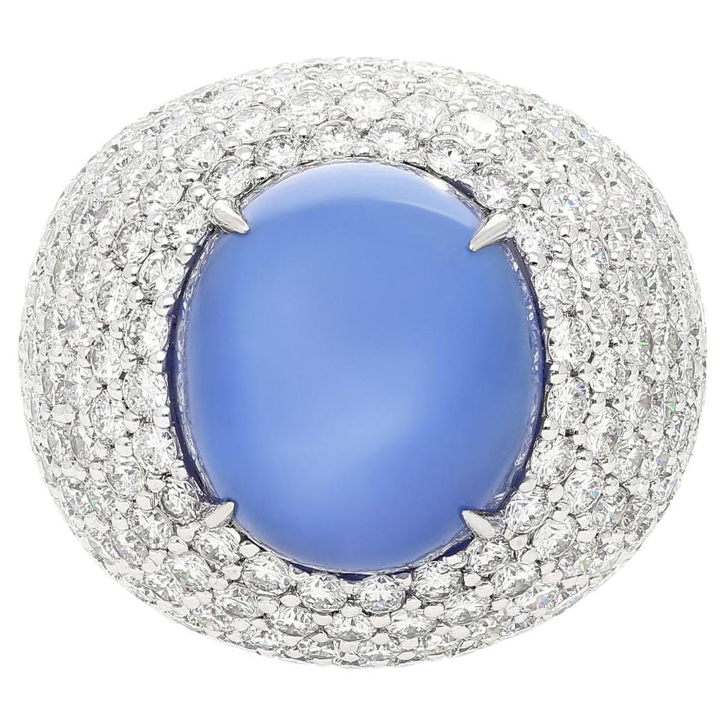 36.40 Carat Ceylon Star Cabochon Sapphire and Diamond GRS Certified 18K Ring For Sale