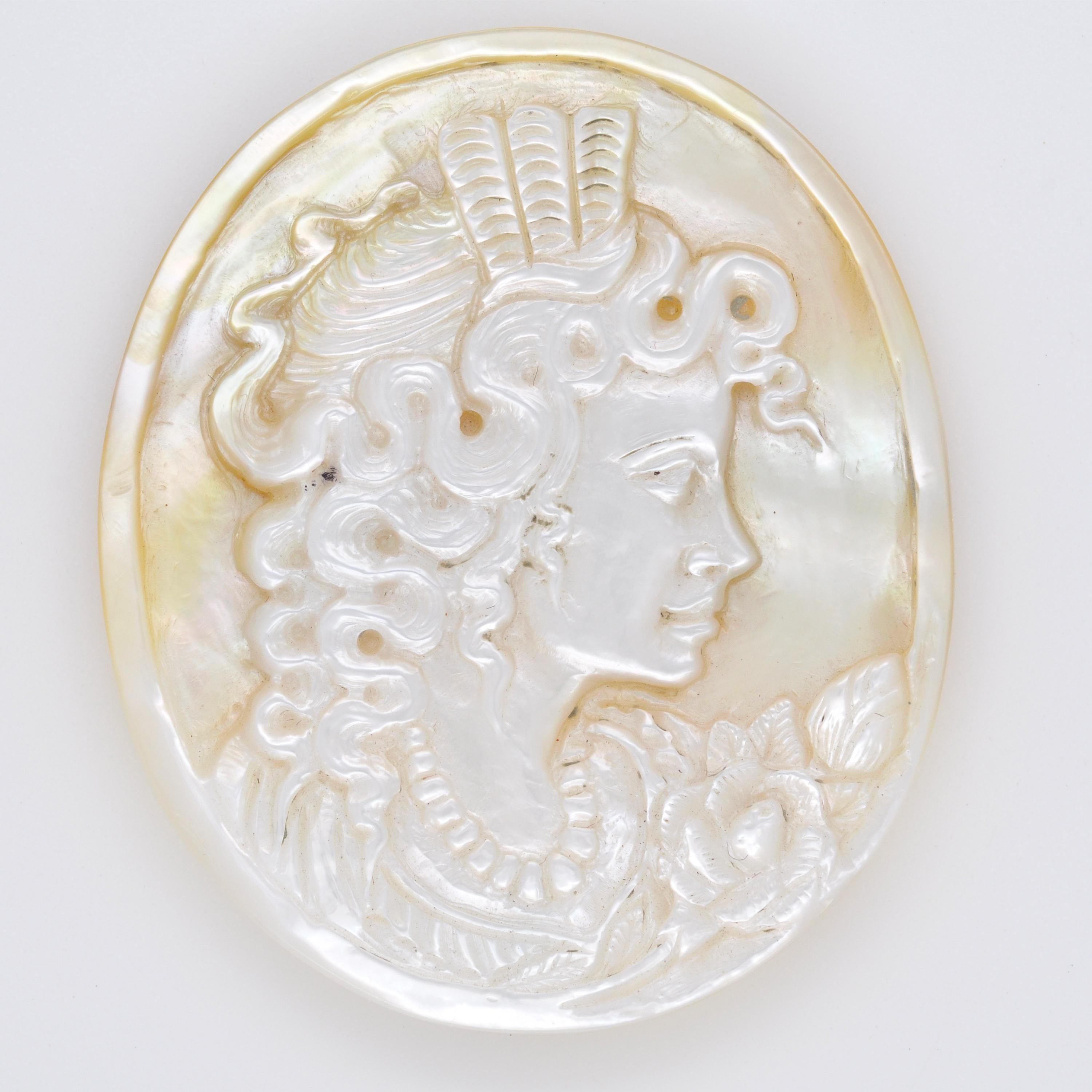 Mixed Cut 36.44 Carat Hand Carved Mother of Pearl Lady Cameo Carving Loose Gemstone For Sale