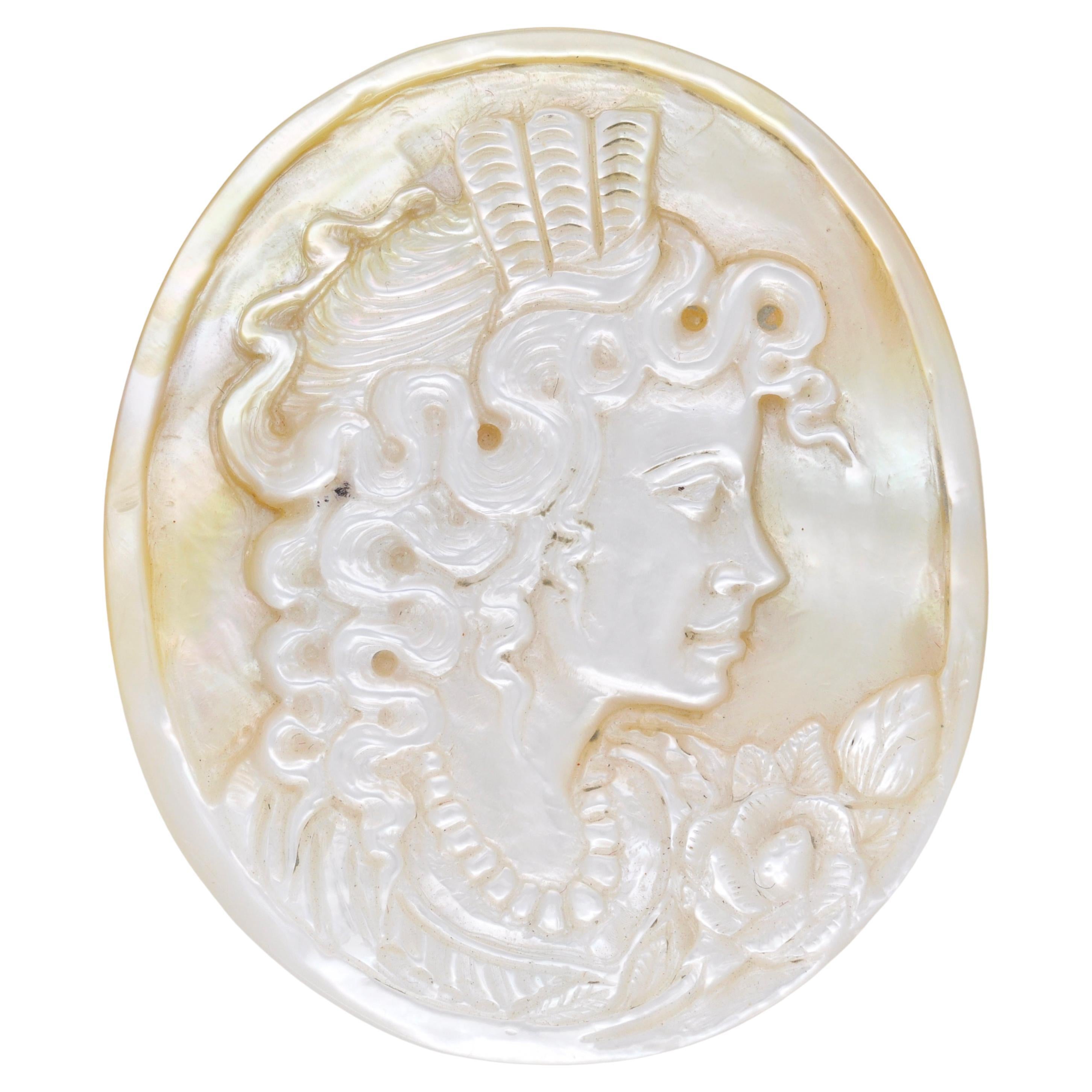 36.44 Carat Hand Carved Mother of Pearl Lady Cameo Carving Loose Gemstone For Sale