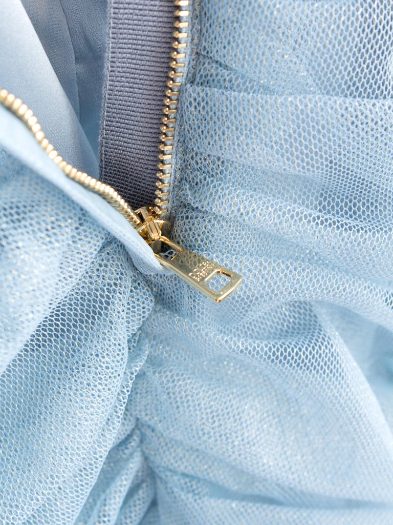 adidas blue version dress OFF-SHOULDER FRINGE JACQUARD AND CHIFFON FLARED MAXI DRESS | CULT MIA