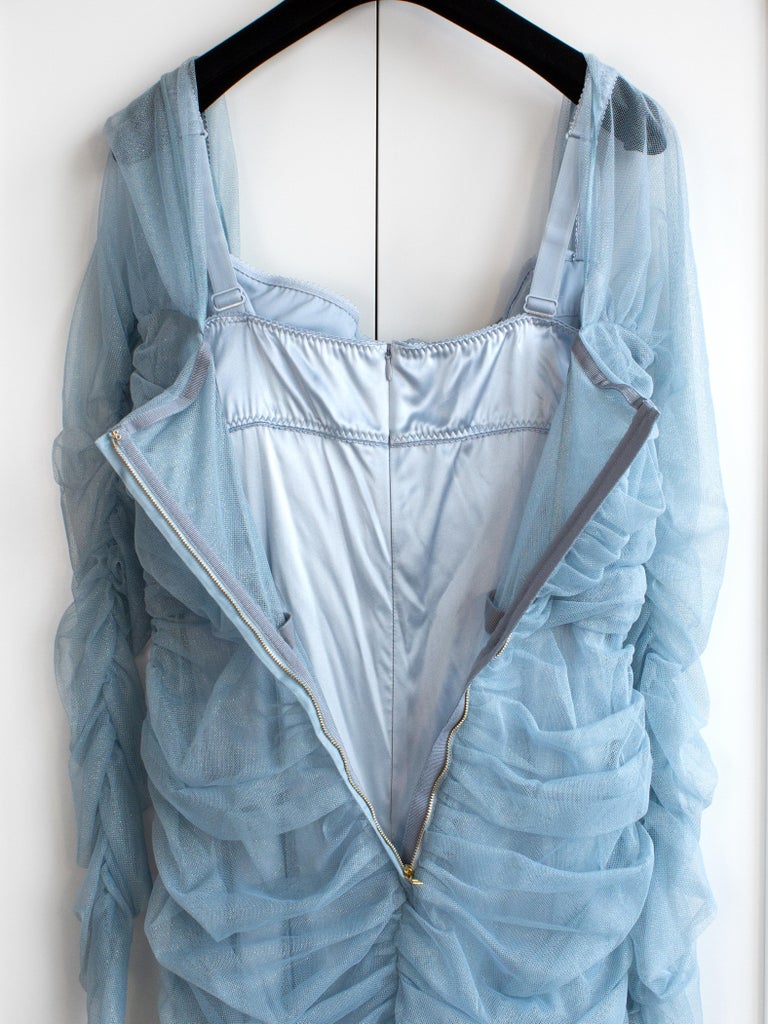 $3645 NWT Dolce&Gabbana Light Blue Tulle Sheer Lace-Up Ruched Midi Dress at 1stDibs $3645 NWT Dolce&Gabbana Light Blue Tulle Sheer Lace-Up Ruched Midi Dress at 1stDibs