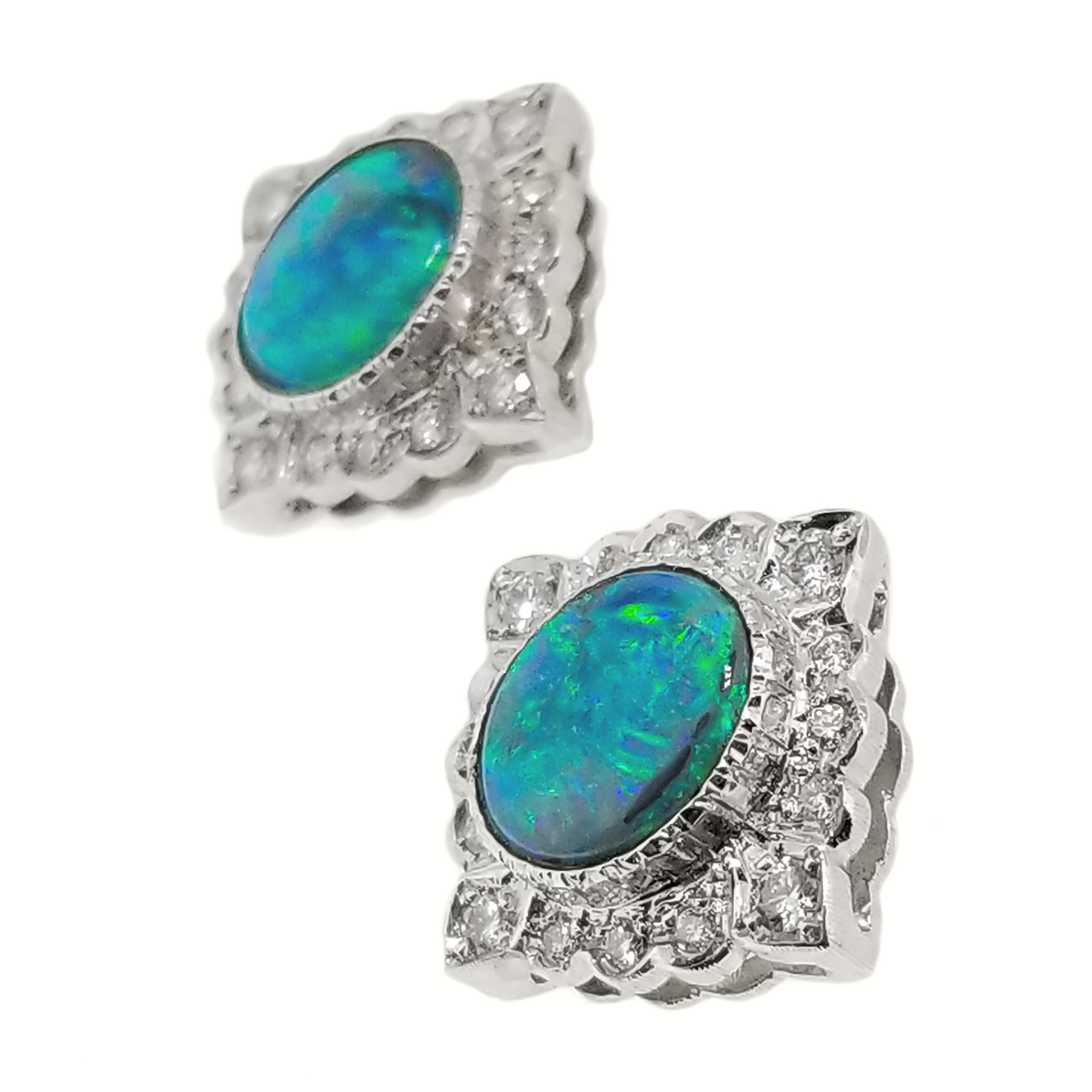 3.64ct Australian Black Opal, Diamond, and 18kt Alessia Earrings, Made in Italy 1