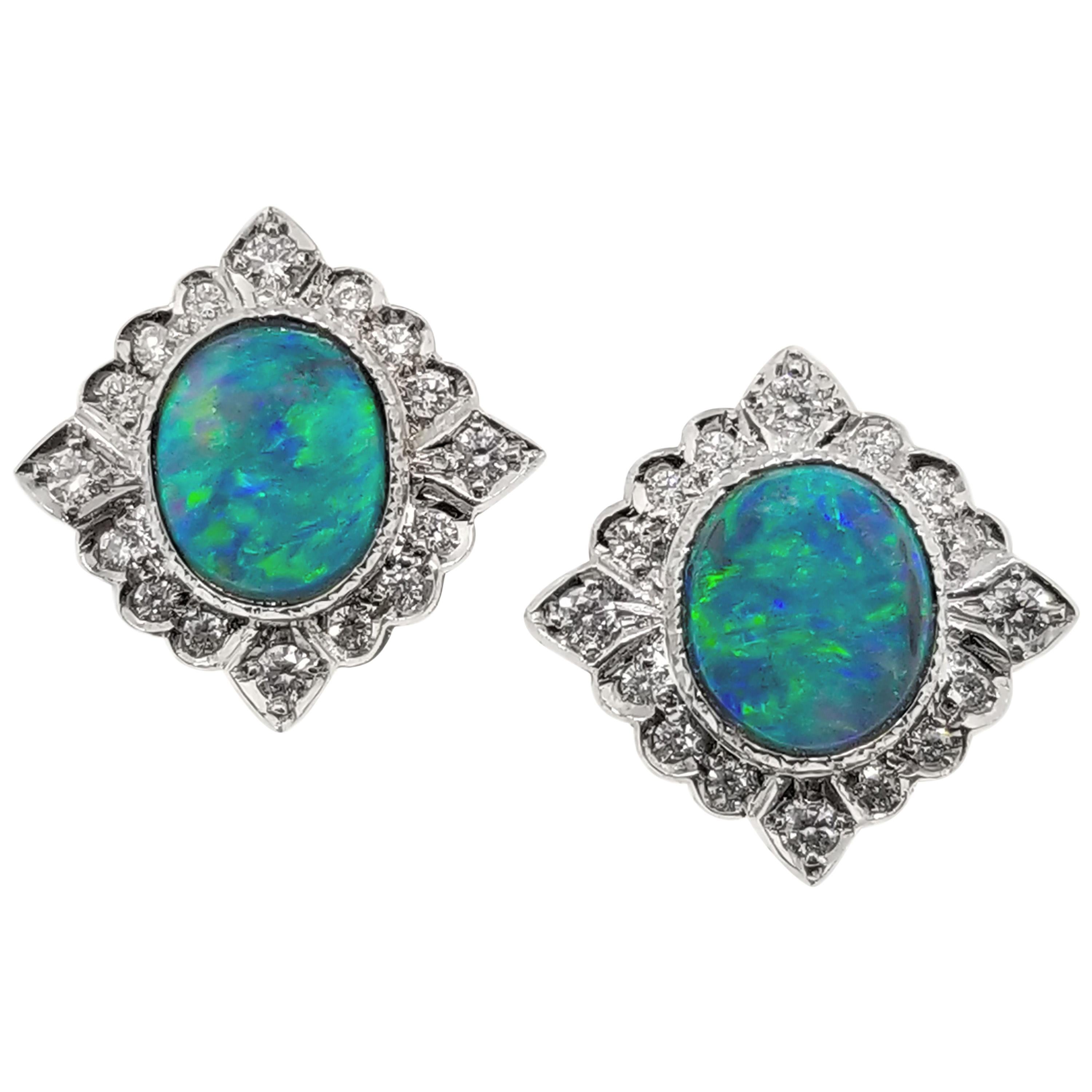 3.64ct Australian Black Opal, Diamond, and 18kt Alessia Earrings, Made in Italy