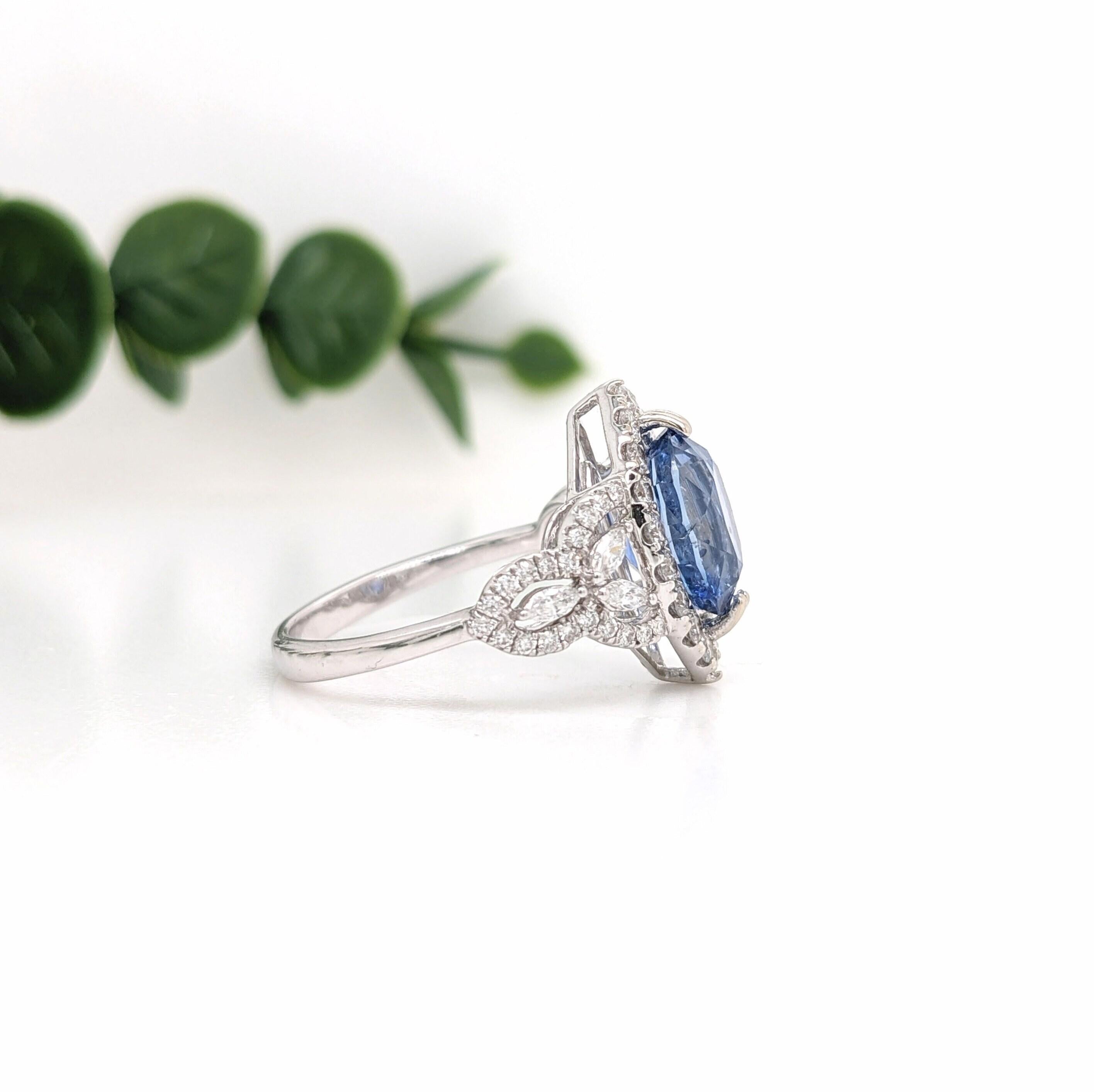 Modern 3.64ct Ceylon Sapphire Ring w Earth Mined Diamonds in Solid 14K Gold OV 11.7x7mm For Sale