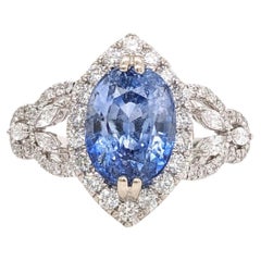 3.64ct Ceylon Sapphire Ring w Earth Mined Diamonds in Solid 14K Gold MQ 11.7x7mm