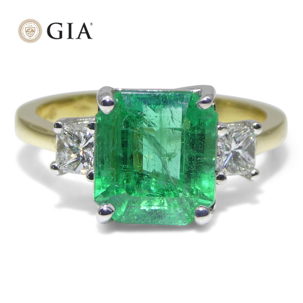 3,64ct Grüner Smaragd, Diamant Verlobungsring in 18k Weiß- und Gelbgold im Angebot 4