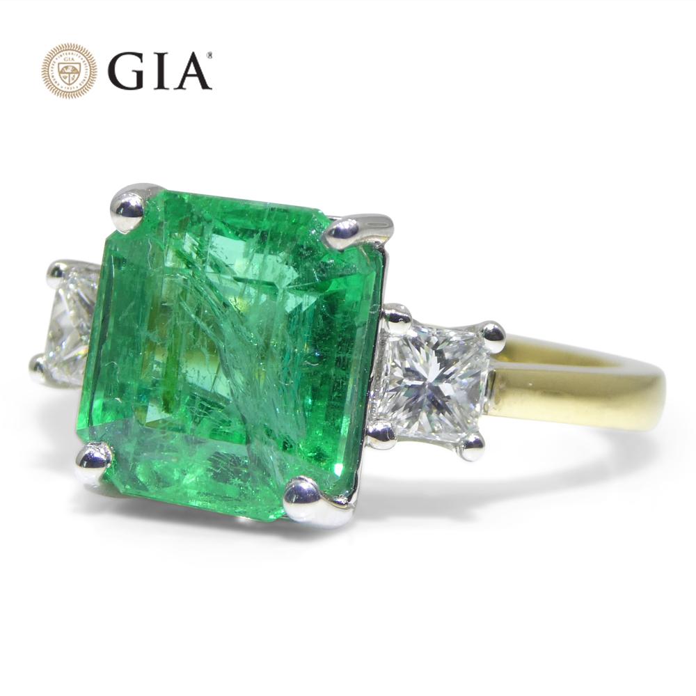 3,64ct Grüner Smaragd, Diamant Verlobungsring in 18k Weiß- und Gelbgold im Angebot 7