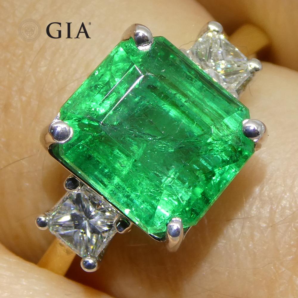 3,64ct Grüner Smaragd, Diamant Verlobungsring in 18k Weiß- und Gelbgold im Angebot 8