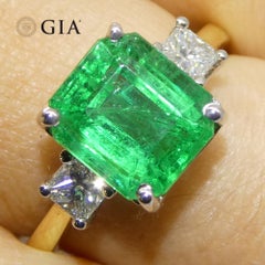 3.64ct Green Emerald, Diamond Engagement Ring set in 18k White and Yellow Gold