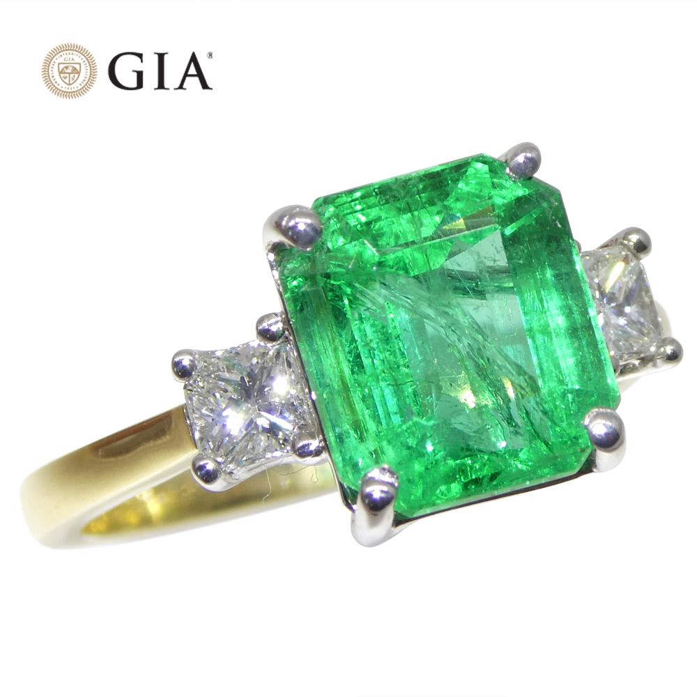 3,64ct Grüner Smaragd, Diamant Verlobungsring in 18k Weiß- und Gelbgold für Damen oder Herren im Angebot