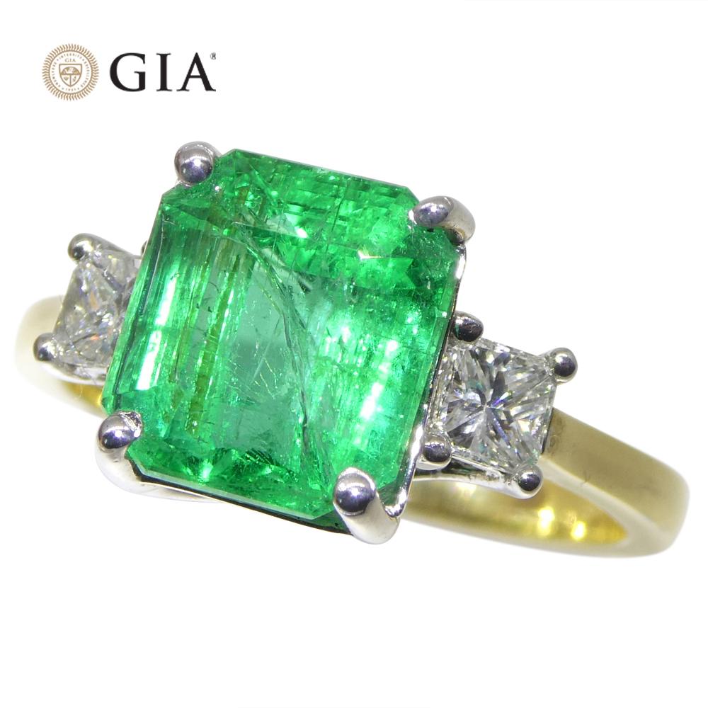 3,64ct Grüner Smaragd, Diamant Verlobungsring in 18k Weiß- und Gelbgold im Angebot 1