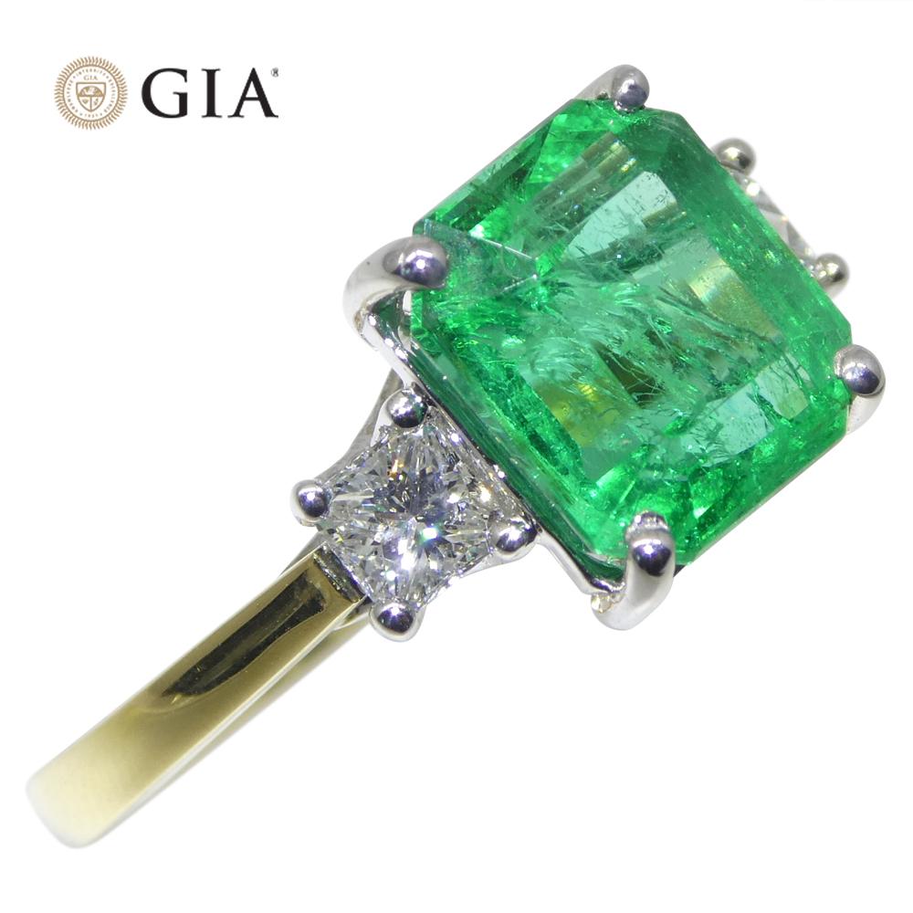 3,64ct Grüner Smaragd, Diamant Verlobungsring in 18k Weiß- und Gelbgold im Angebot 2