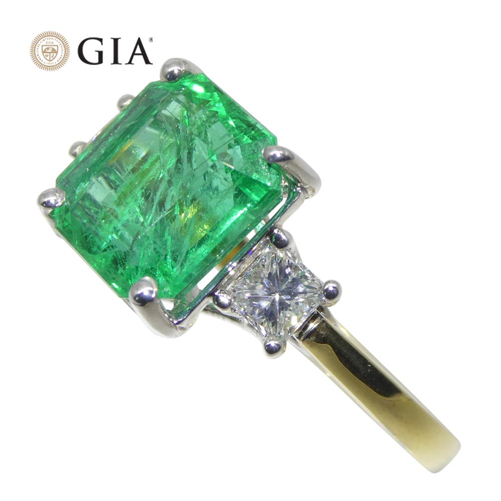 3,64ct Grüner Smaragd, Diamant Verlobungsring in 18k Weiß- und Gelbgold im Angebot 3