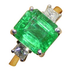 3.64ct Green Emerald, Diamond Engagement Ring set in 18k White and Yellow Gold