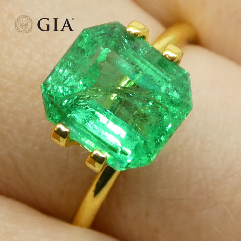 3.64ct Octagonal/Emerald Cut Green Emerald GIA Certified Zambia (F2) en vente 9
