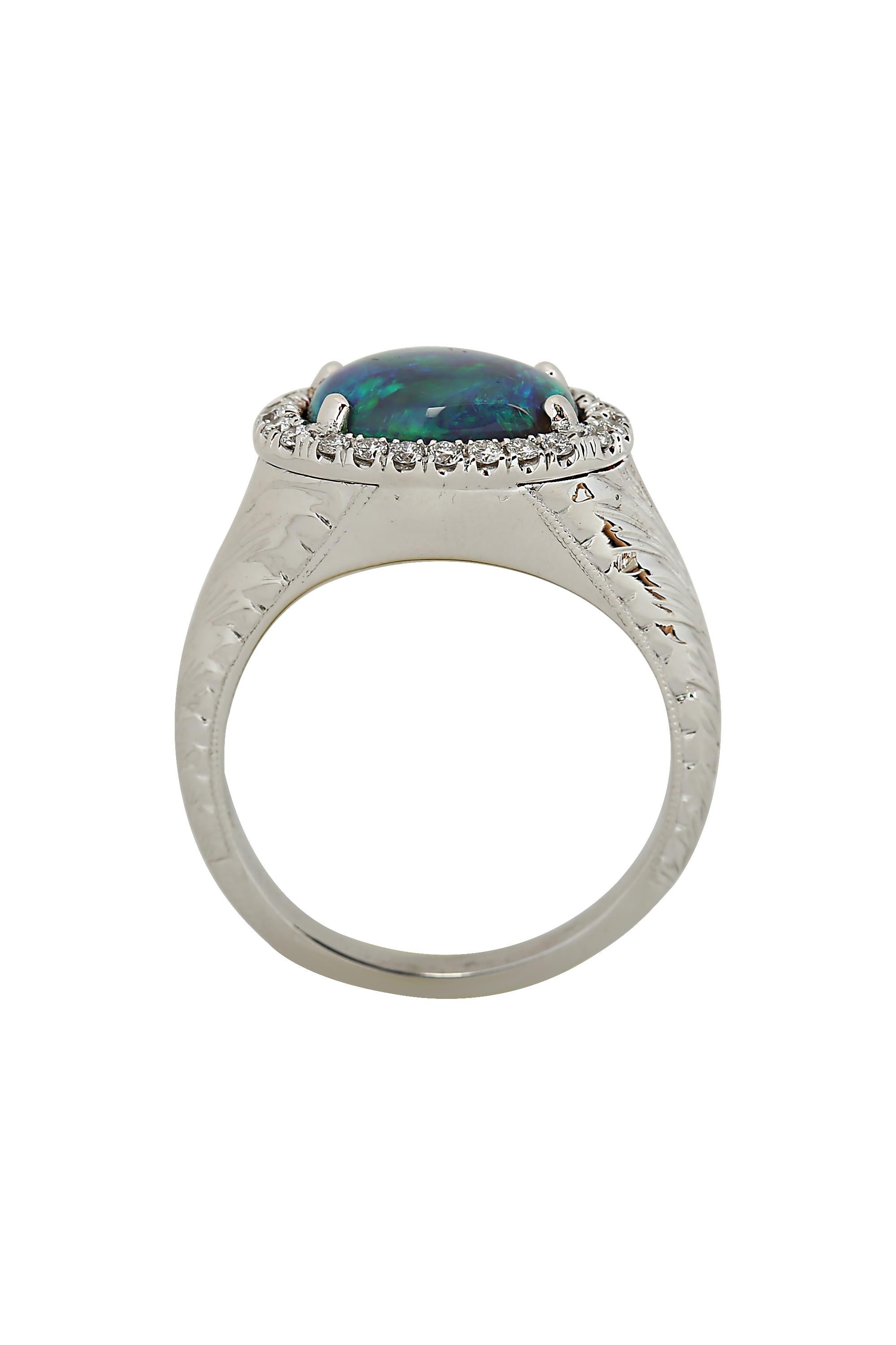 Art Deco Gems Are Forever 3.65 Carat Black Opal and Diamond Ring For Sale