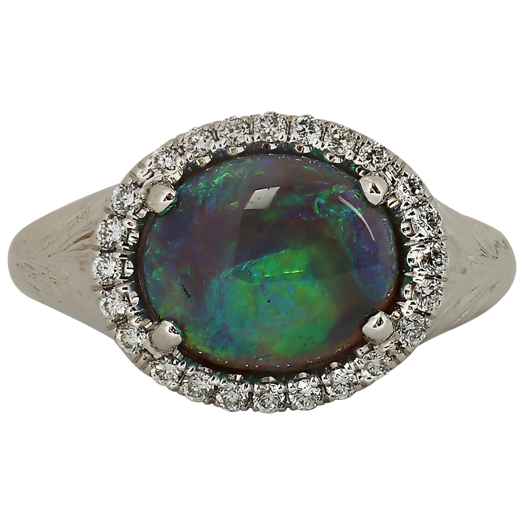 Gems Are Forever 3.65 Carat Black Opal and Diamond Ring For Sale