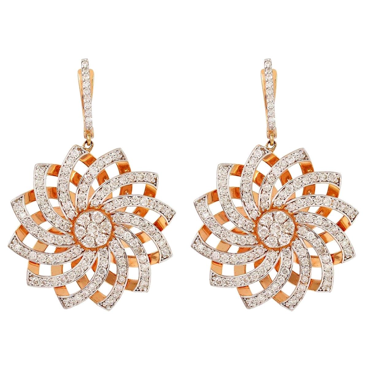 3.65 Carat Diamond 18 Karat Rose Gold Floral Earrings