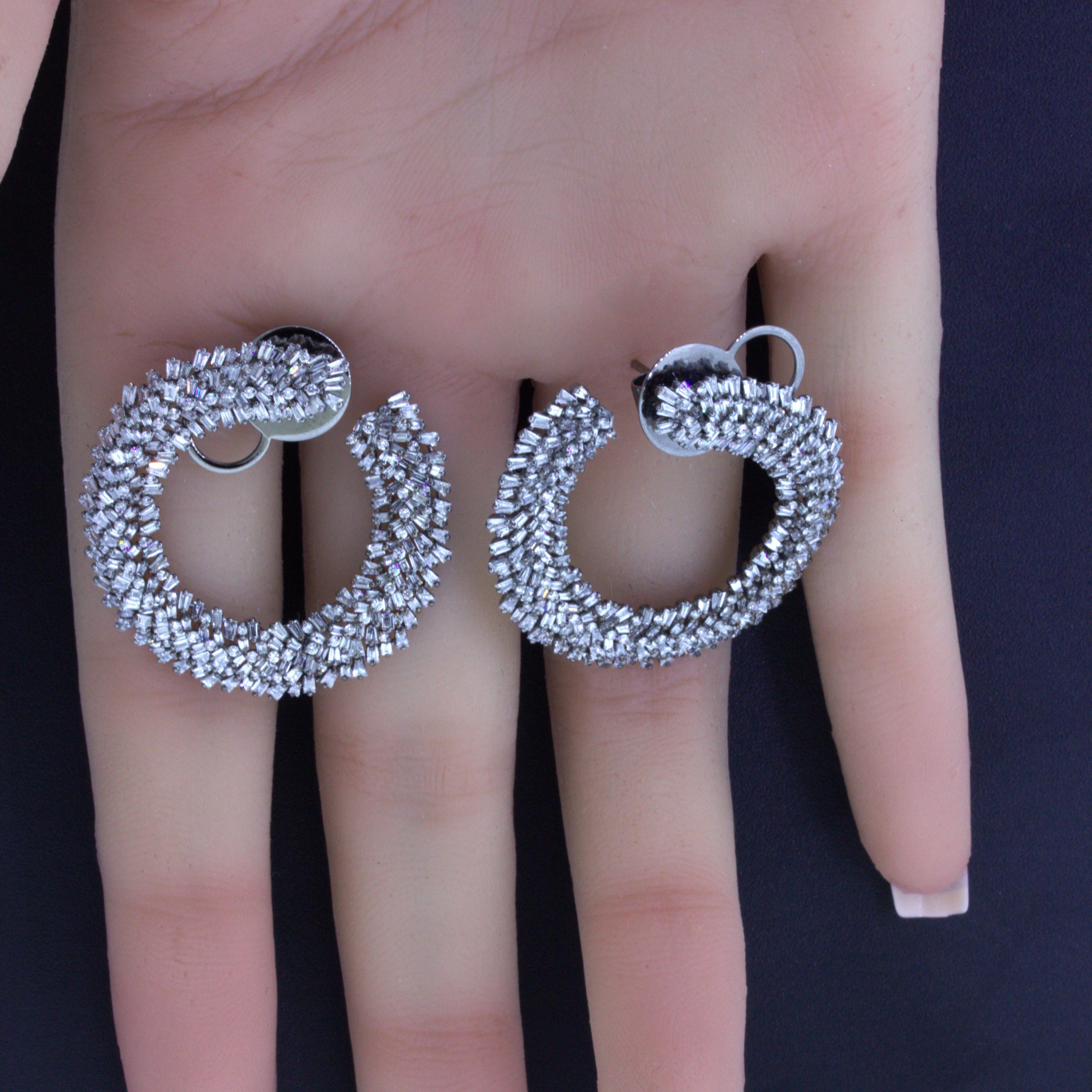 Women's 3.65 Carat Diamond 18k Gold & Rhodium Hoop Earrings For Sale