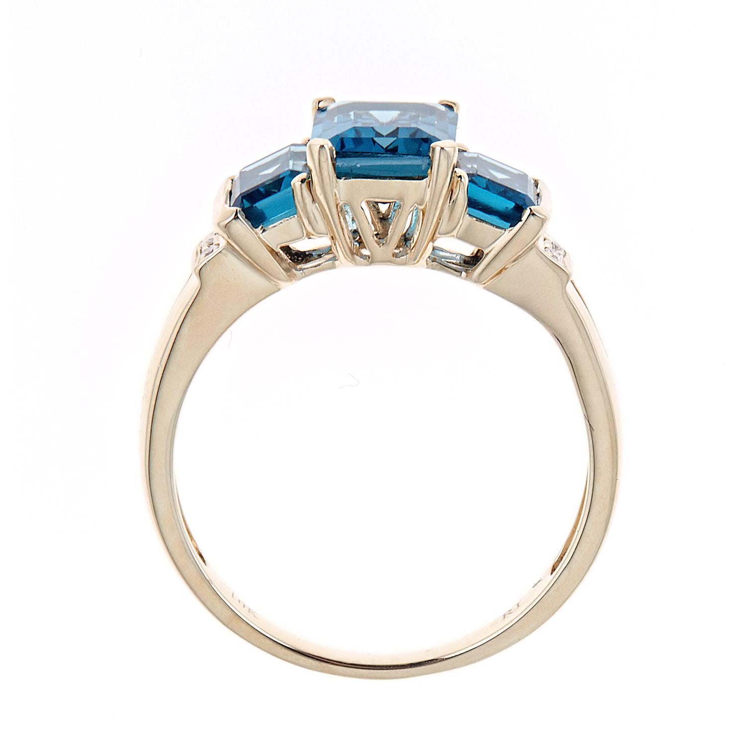 Emerald Cut 3.65 Carat Emerald-Cut London Blue Topaz Diamond Accents 10K Yellow Gold Ring