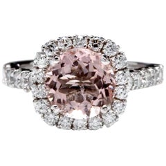 Exquisita Morganita Natural de 3,65 Quilates y Diamante Anillo de Oro Blanco Macizo de 14K