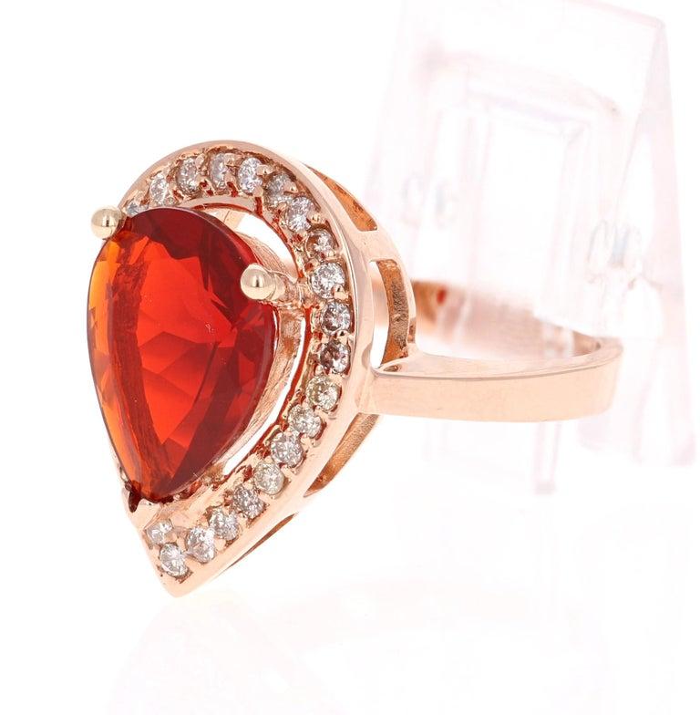 Contemporary 3.65 Carat Fire Opal Diamond 14 Karat Rose Gold Ring For Sale