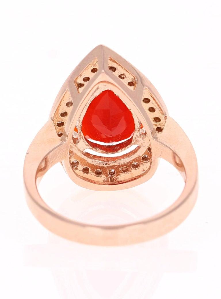 3,65 Karat Feueropal Diamant 14 Karat Roségold Ring (Tropfenschliff) im Angebot
