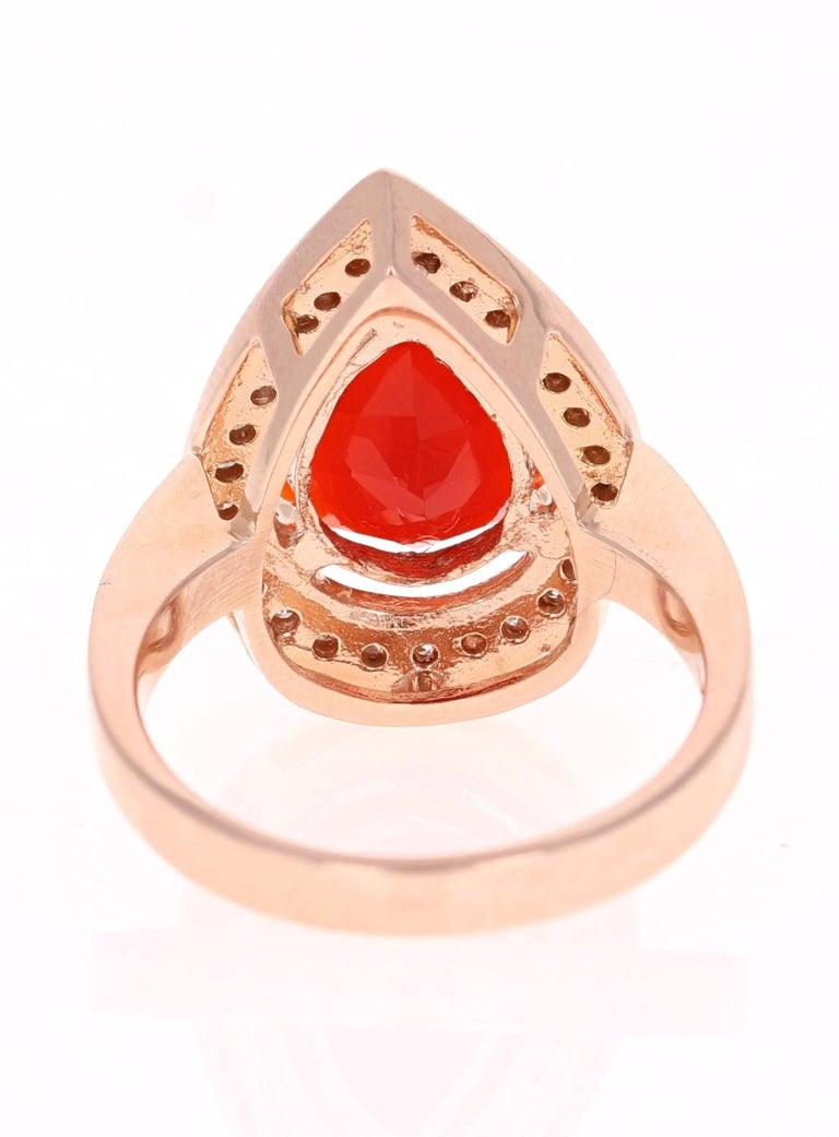 Pear Cut 3.65 Carat Fire Opal Diamond 14 Karat Rose Gold Ring For Sale