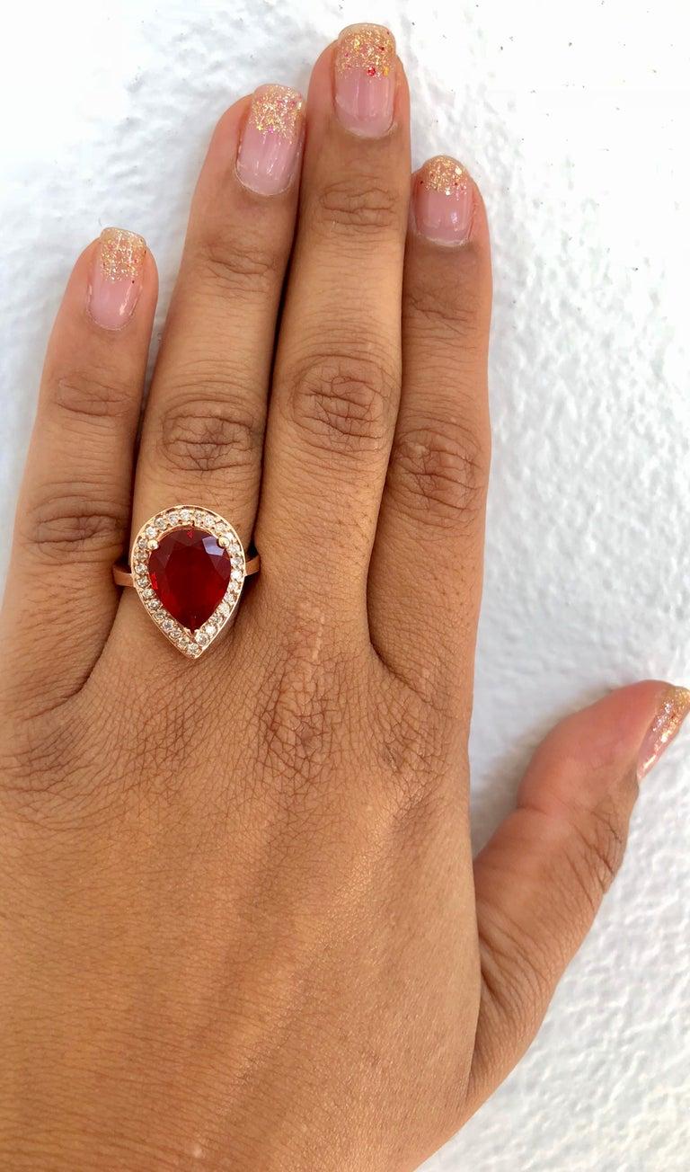 3.65 Carat Fire Opal Diamond 14 Karat Rose Gold Ring In New Condition For Sale In Los Angeles, CA