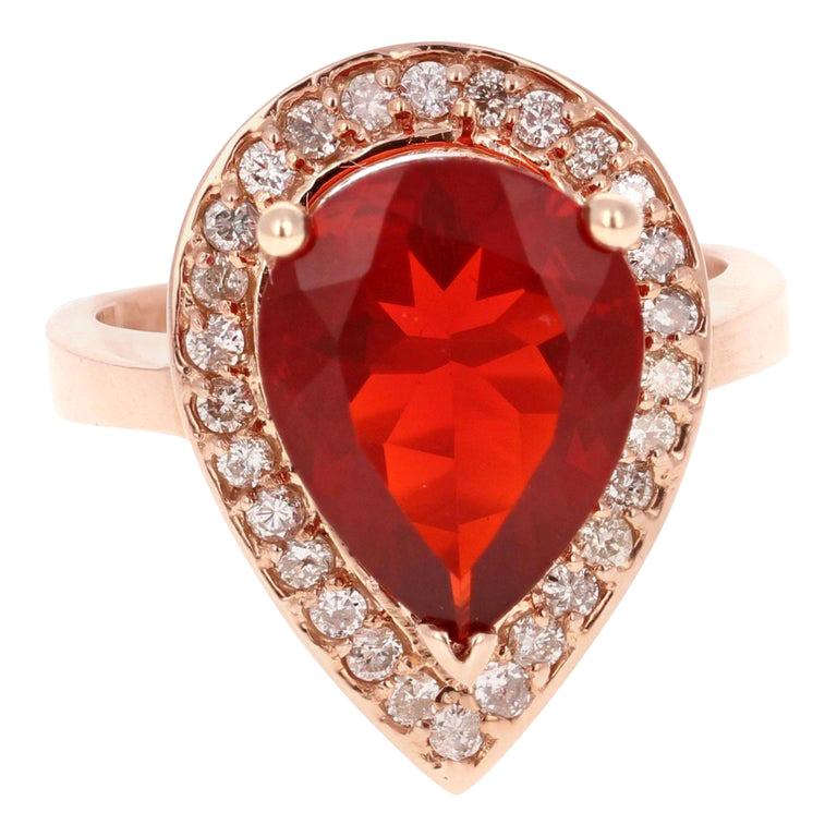 3.65 Carat Fire Opal Diamond 14 Karat Rose Gold Ring For Sale