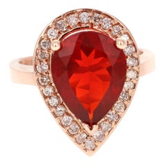 3.65 Carat Fire Opal Diamond 14 Karat Rose Gold Ring