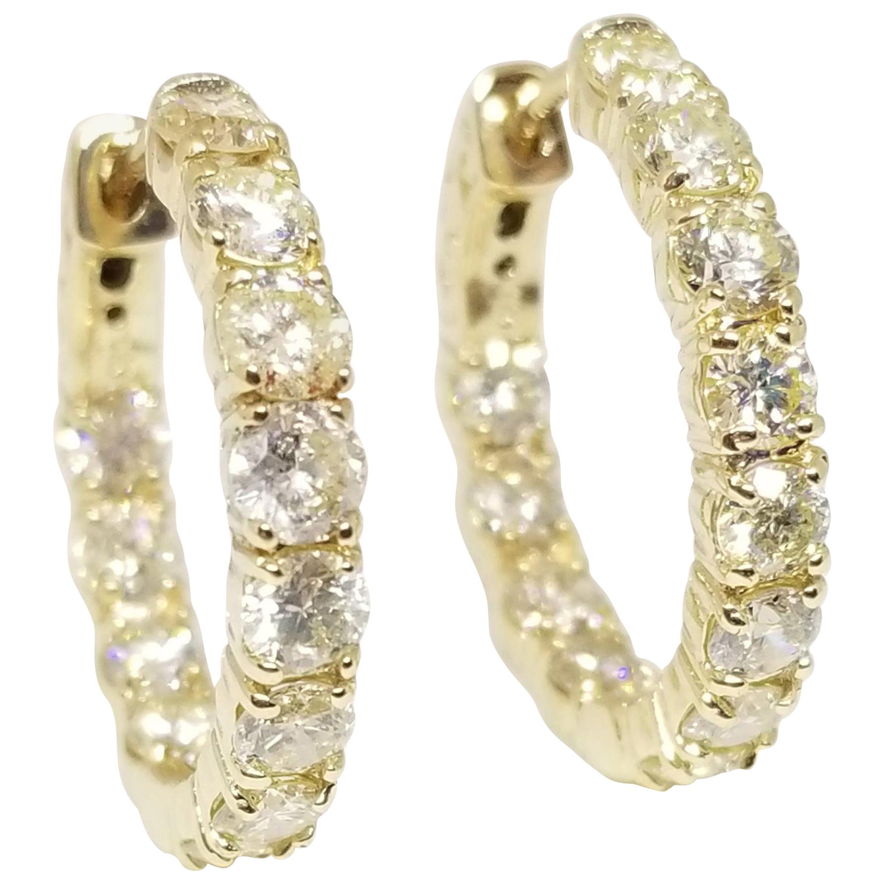 3.65 Carat Huggie Diamond Hoops Earrings 14 Karat Yellow Gold
