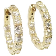 3.65 Carat Huggie Diamond Hoops Earrings 14 Karat Yellow Gold 3.65 Carat Huggie Diamond Hoops Earrings 14 Karat Yellow Gold