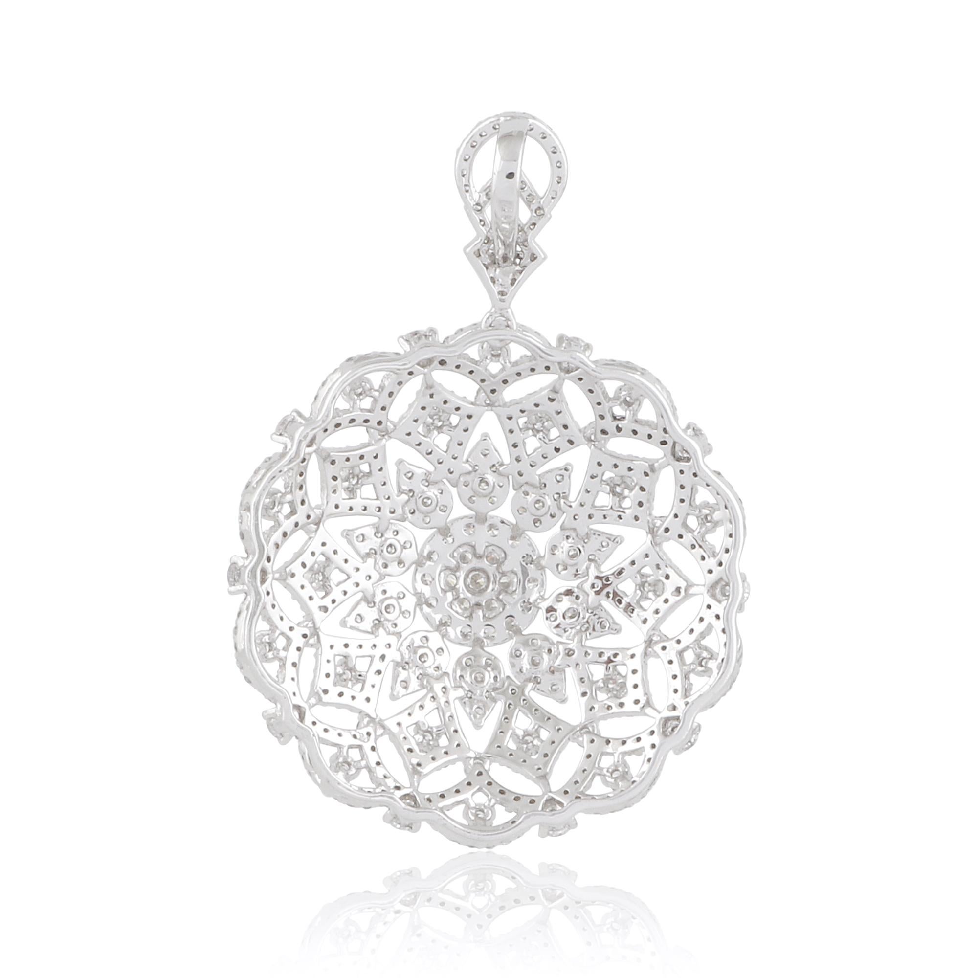 Immerse yourself in the enchanting beauty of this exquisite diamond flower design pendant, meticulously handcrafted in 10 karat white gold. With a remarkable total carat weight of 3.65 carats, this fine jewelry piece captures the essence of