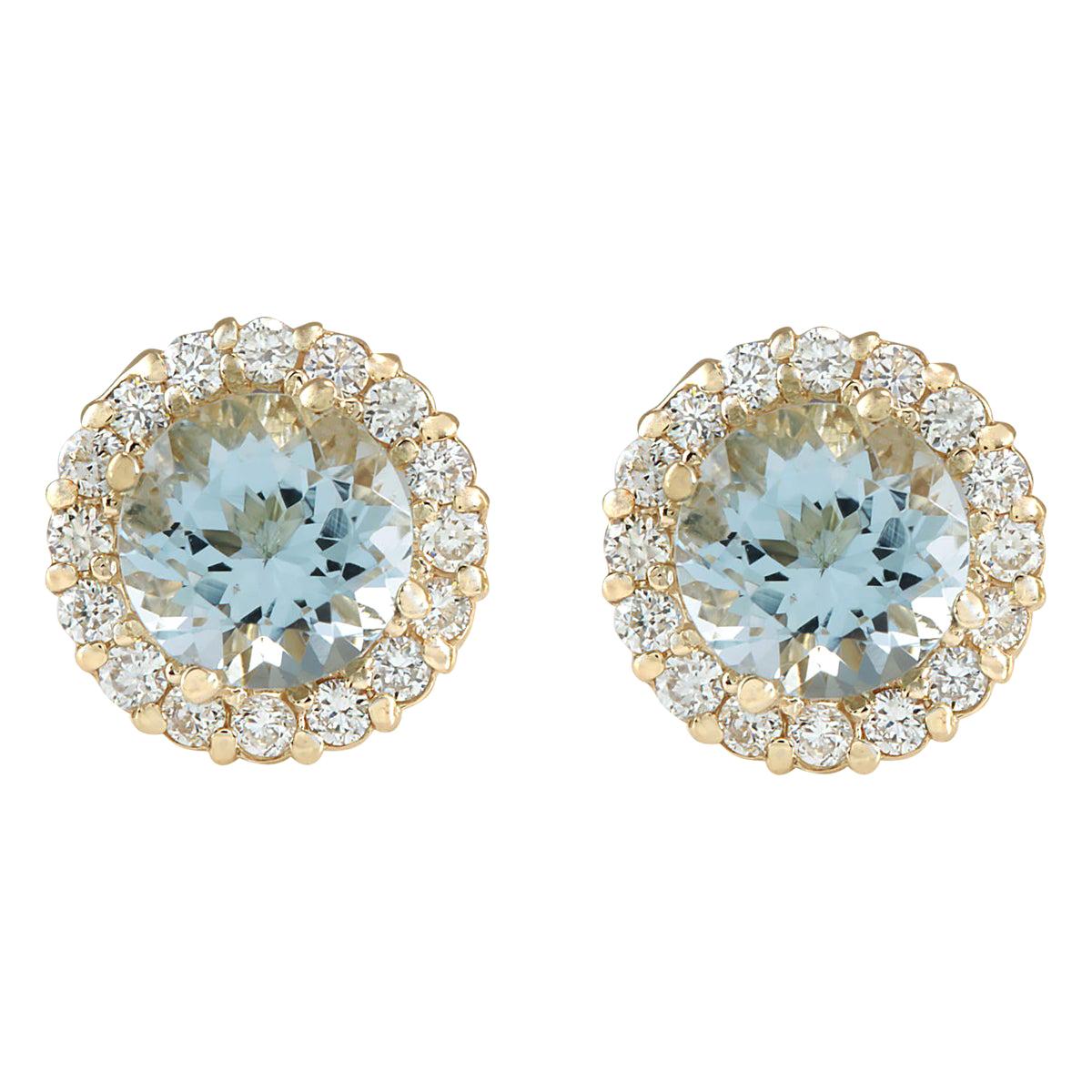 Aquamarine Diamond Earrings In 14 Karat Yellow Gold  For Sale