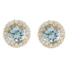Aquamarine Diamond Earrings In 14 Karat Yellow Gold 