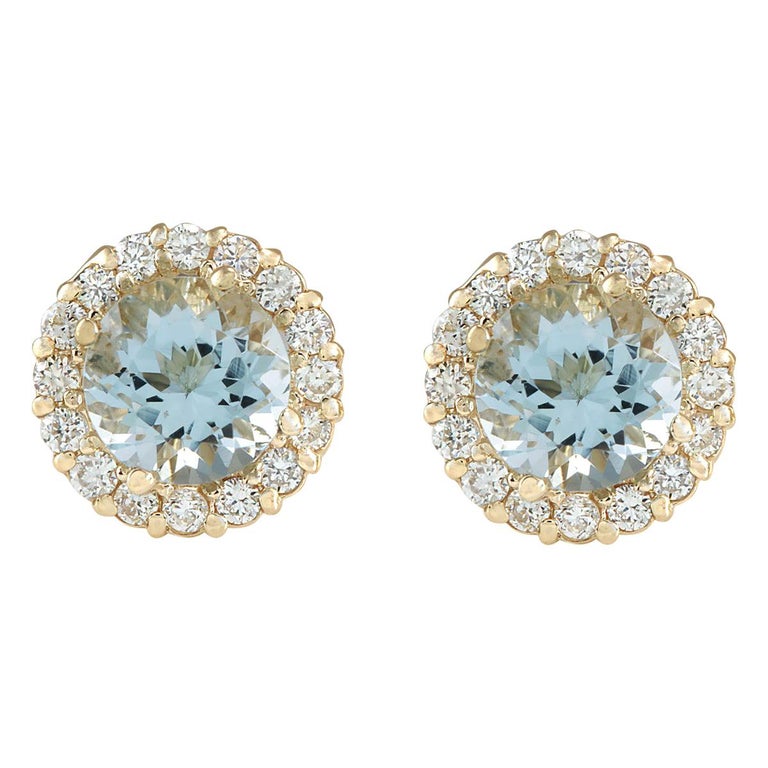 3.65 Carat Natural Aquamarine 18 Karat Yellow Gold Diamond Earrings For ...