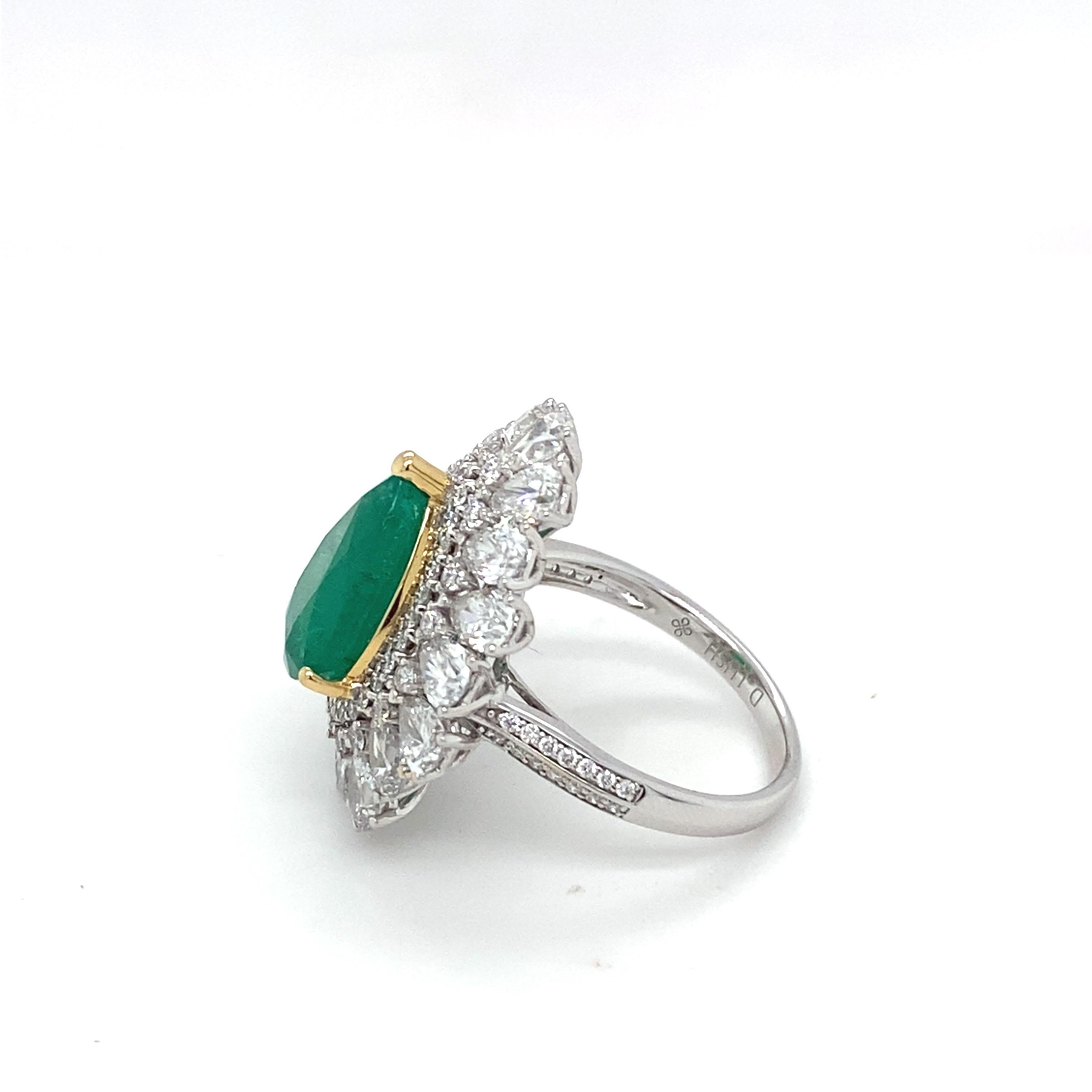 3.65 Carat Natural Emerald Diamond Halo Cocktail Ring For Sale 4