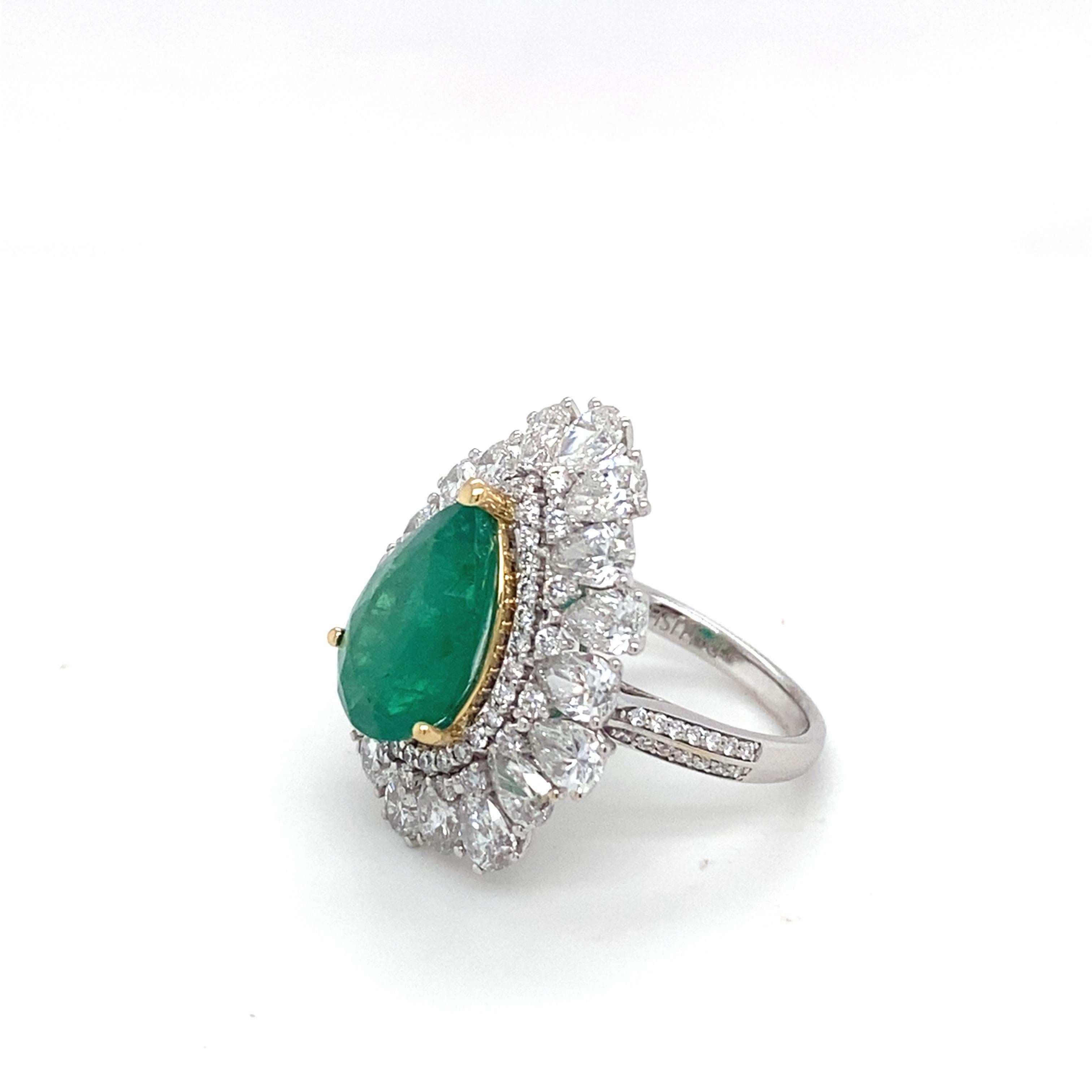 3.65 Carat Natural Emerald Diamond Halo Cocktail Ring For Sale 5