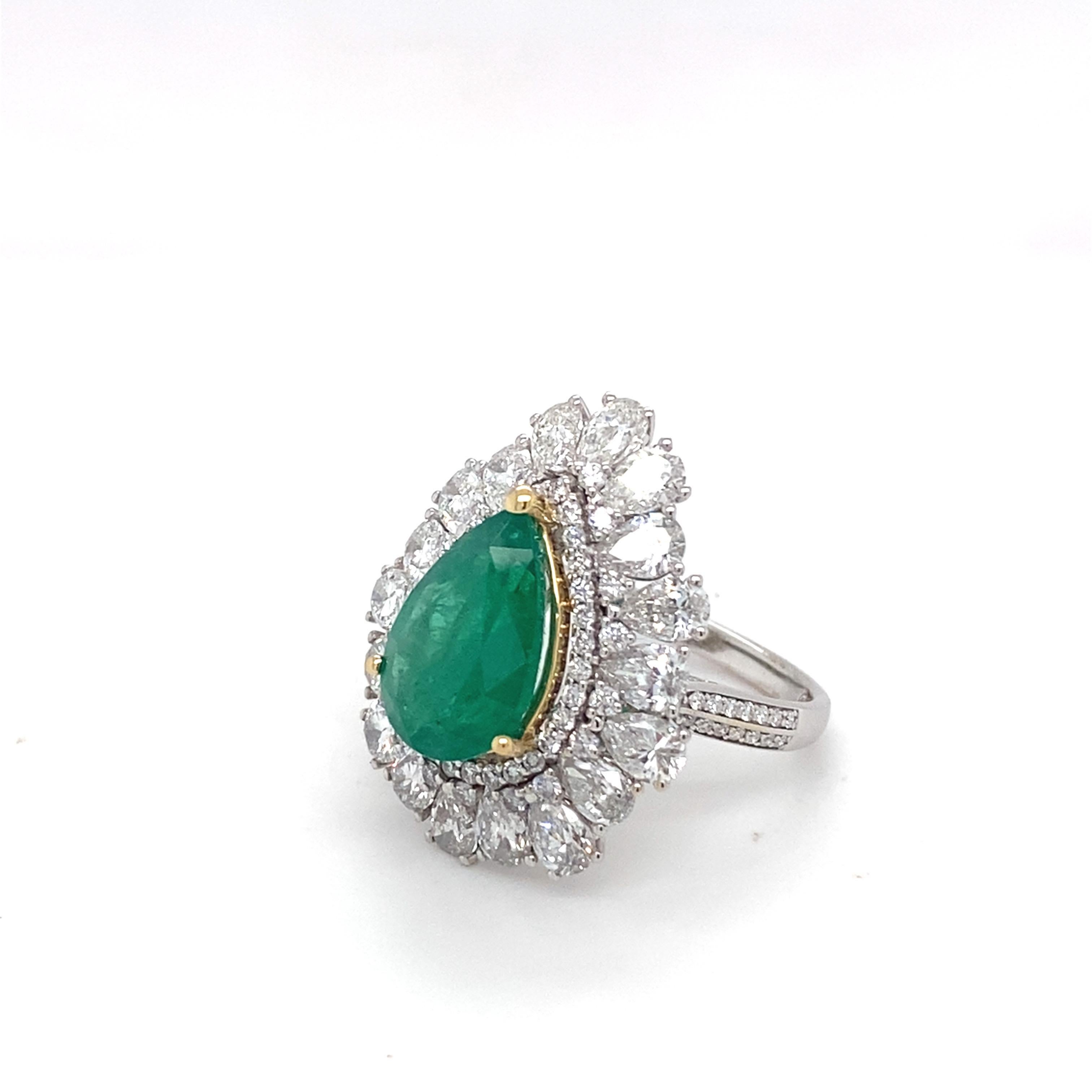 3.65 Carat Natural Emerald Diamond Halo Cocktail Ring For Sale 6